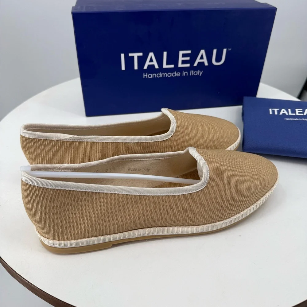 Italeau Beige Slip-On Flats with White Trim